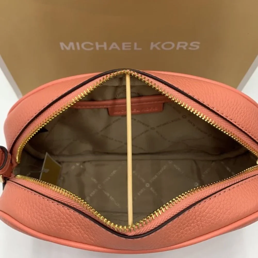MICHAEL KORS Jet Set Medium Embossed Pebbled Leather Crossbody Bag Sherbert - Picture 11 of 16